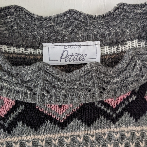 Vintage Eaton wool blend floral knit granny sweater dark green Large i1 - Picture 4 of 7